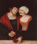 Lucas Cranach  - Peintures - Vieille femme amoureuse et jeune homme