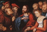 Lucas Cranach  - Peintures - Le Christ et la femme adultère