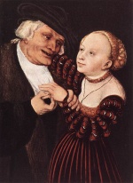 Lucas Cranach  - Peintures - Vieil homme et jeune femme