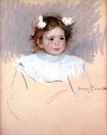 Mary Cassatt  - Peintures - Ellen avec noeuds dans les cheveux, regardant vers la à droite