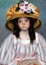 Mary Cassatt  - Peintures - Fillette au Grand Chapeau