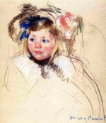 Mary Cassatt  - Peintures - Tête de Sara avec un bonnet, regardant vers la gauche