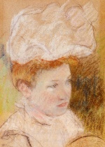 Mary Cassatt  - paintings - Leontine in a Pink Fluffy Hat