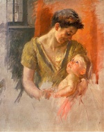 Mary Cassatt  - Peintures - Mère et enfant se souriant
