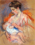 Mary Cassatt  - Peintures - Mère Jeanne allaitant son bébé