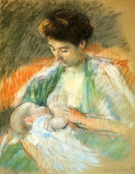 Mary Cassatt  - Peintures - Mère Rose allaitant son enfant