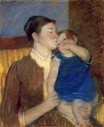 Mary Cassatt  - Bilder Gemälde - Mothers Goodnight Kiss