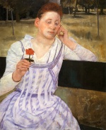 Mary Cassatt  - Peintures - Femme avec un Zinnia rouge