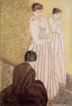 Mary Cassatt  - Peintures - Teune femme essayant une robe