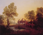 Thomas Gainsborough - Bilder Gemälde - Evening Landscape (Peasants and Mounted Figures)