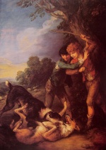 Thomas Gainsborough  - Peintures - Bergers avec bataille de chiens 