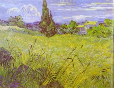 Green Wheat Field with Cypress at Saint Remy