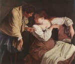 Orazio Gentileschi - Peintures - Deux femmes avec un miroir
