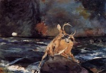 Winslow Homer - Peintures - Cerf traversant un ruisseau