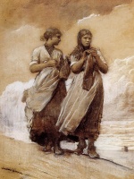 Winslow Homer  - paintings - Fishergirls on Shore, Tynemouth