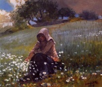 Winslow Homer  - Bilder Gemälde - Girl and Daisies