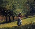 Winslow Homer  - Peintures - Jeune fille avec un râteau à foin