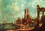 Francesco Guardi - Peintures - Allée d’arbres dans une ville aux nombreuses tours