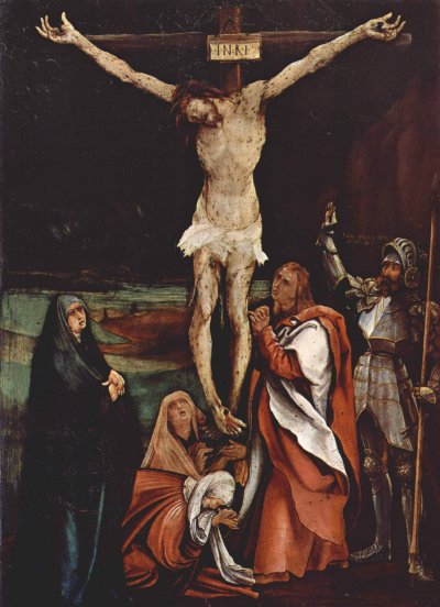 Christus am Kreuz  Drei Marien  Heiliger Johannes Evangelist und Heiliger Linginius