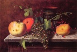 William Michael Harnett - Peintures - Nature morte avec fruits et vase