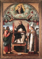 Vittore Carpaccio - Peintures - St Thomas en gloire entre Saint-Marc et St Louis de Toulouse