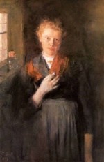 Wilhelm Leibl - Peintures - Fille à la fenêtre (Portrait de Babette Maurer)