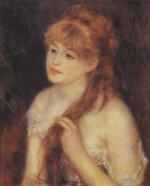 Pierre Auguste Renoir  - Peintures - Jeune femme tressant ses cheveux 