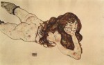 Egon Schiele  - Peintures - Femme nue couchée sur le ventre