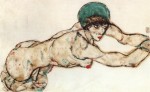 Egon Schiele  - Peintures - Femme nue vue du coté droit