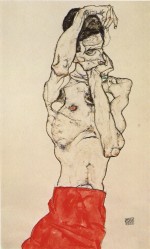 Egon Schiele  - Peintures - Nu masculin avec un pagne rouge