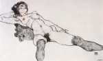 Egon Schiele  - Peintures - Femme nue allongée, les jambes écartées