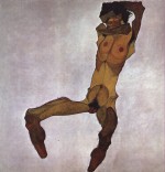 Egon Schiele  - Peintures - Nu masculin assis