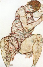 Egon Schiele  - Peintures - Femme assise avec la main gauche dans ses cheveux