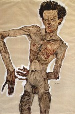 Egon Schiele  - Peintures - Homme debout nu (autoportrait)