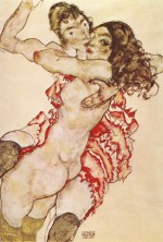 Egon Schiele  - paintings - Two Girls Embracing Each Other