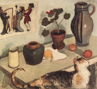 Der Geist im Hausgestuehl (Stillleben mit Katze)