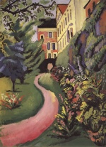 August Macke  - Peintures - Notre jardin avec platebandes en fleurs