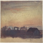 Anna Ancher - Peintures - Ciel du soir au-dessus des maisons