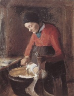 Anna Kristine Ancher - paintings - Alte Lene, eine Gans rupfend