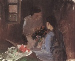 Anna Ancher - paintings - Blumenbinden