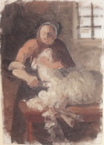 Anna Ancher  - Peintures - Femme occupée à la tonte des moutons