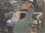 Anna Ancher  - Bilder Gemälde - Hekga und Ane Thorup auf der Gartenbank