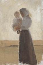 Bild:Junge Frau mit Kind auf dem Arm