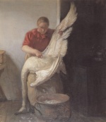 Anna Ancher  - Bilder Gemälde - Junges Mädchen einen Schwan rupfend