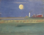 Anna Ancher  - Bilder Gemälde - Mondheller Abend (Leuchtturm)
