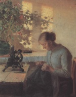 Anna Ancher  - Peintures - Fille de pêcheurs cousant