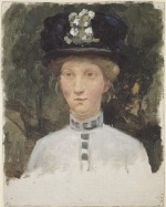 Bild:Portrait einer Dame mit dunklem Hut im Garten