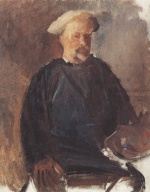 Anna Kristine Ancher  - paintings - Portrait Micheal Ancher in blauem Kittel
