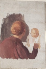 Anna Ancher  - Peintures - Mère aux cheveux roux et son bébé