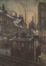 Hans Baluschek  - paintings - Werkhaltestelle (Arbeiterhaeuser)